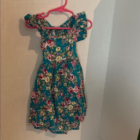 Floral Kids Dress in Teal and Pink - Picture 1 of 3